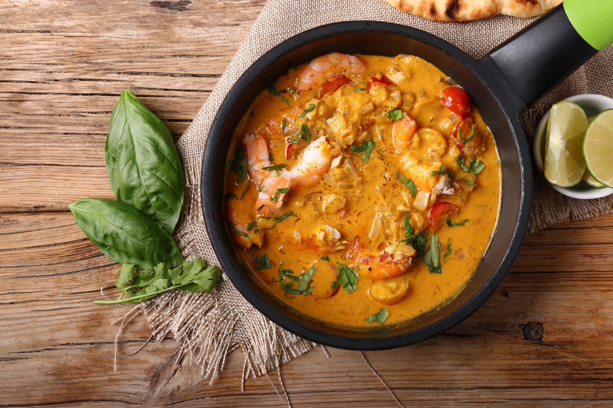 Prawn curry served with basmati rice